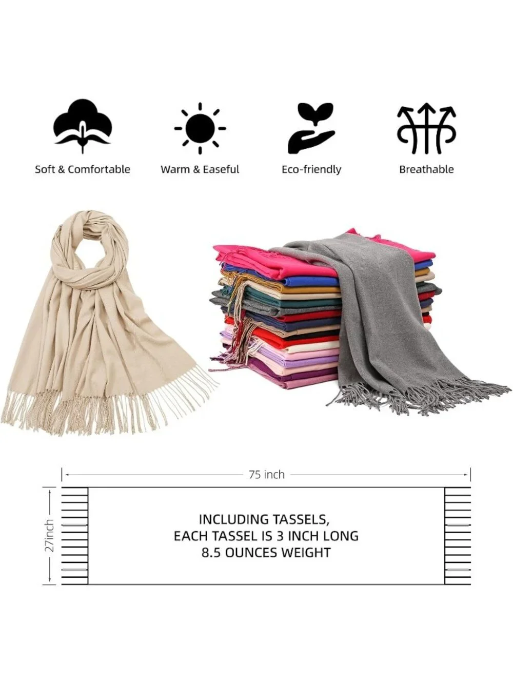 Women's Beige Wedding Bridal Scarf Pashmina Shawls Long Large Scarves